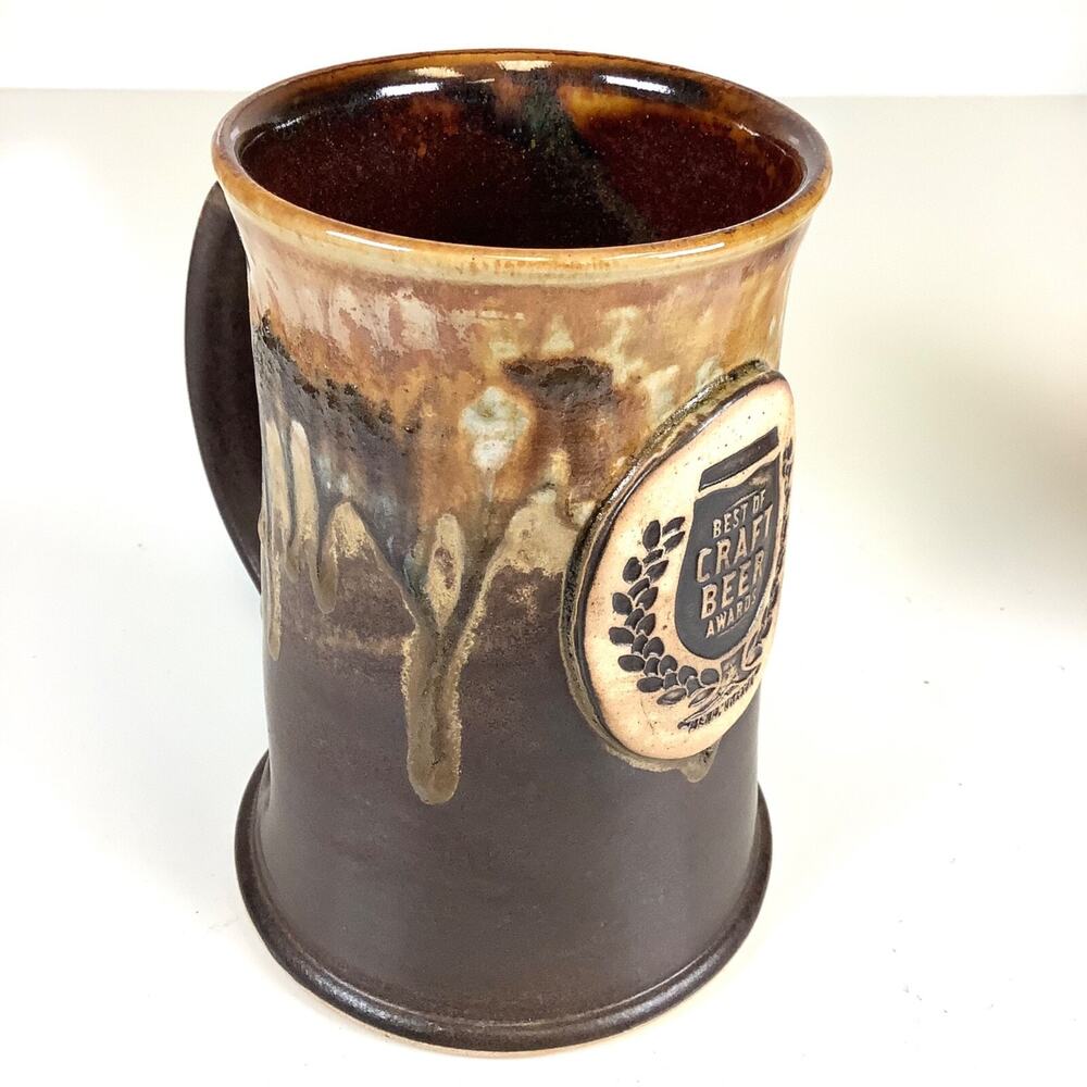 Studio Pottery Craft Beer Award Signed John Kinder Coffee Mug Stoneware Brown